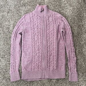 L.L. Bean Women's Lilac Cable Knit Turtleneck Sweater